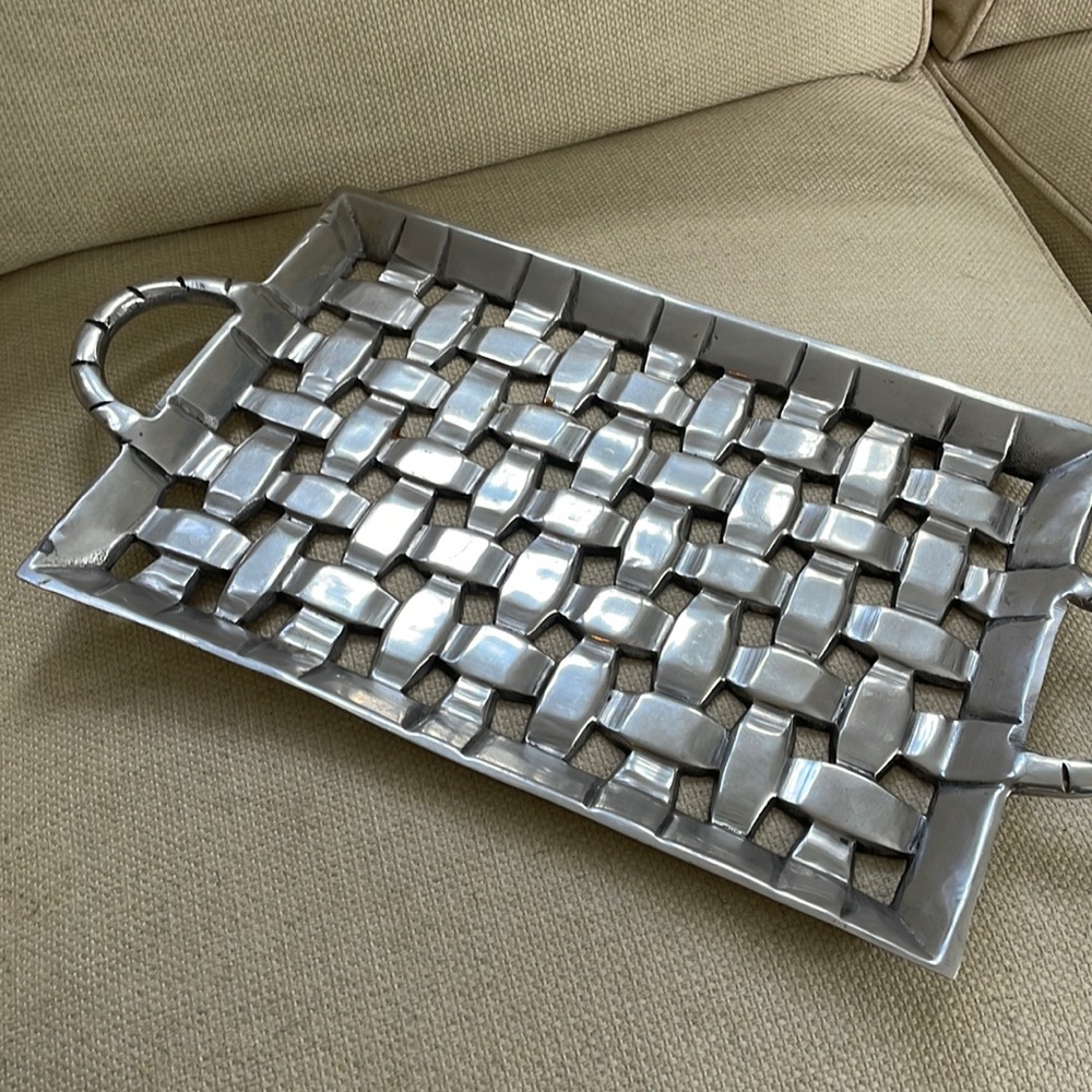 Polished Aluminum basket weave serving tray